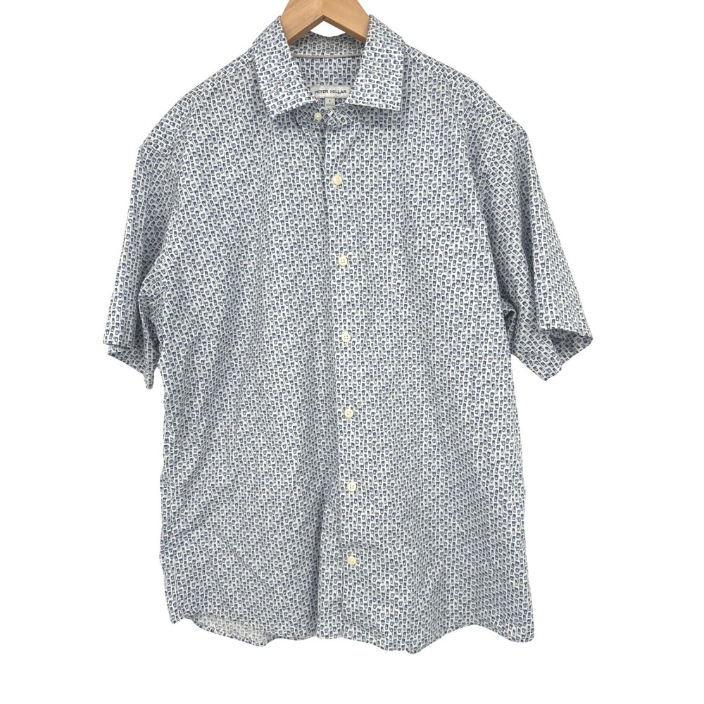 Peter Millar Shirt Men L Blue Cocktail Novelty Print Button Up Resort Preppy